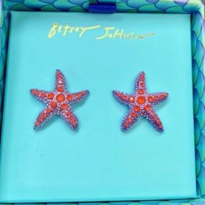 BETSEY JOHNSON Mermaid Collection Red Crystals Purple Starfish Earrings NEW NWT